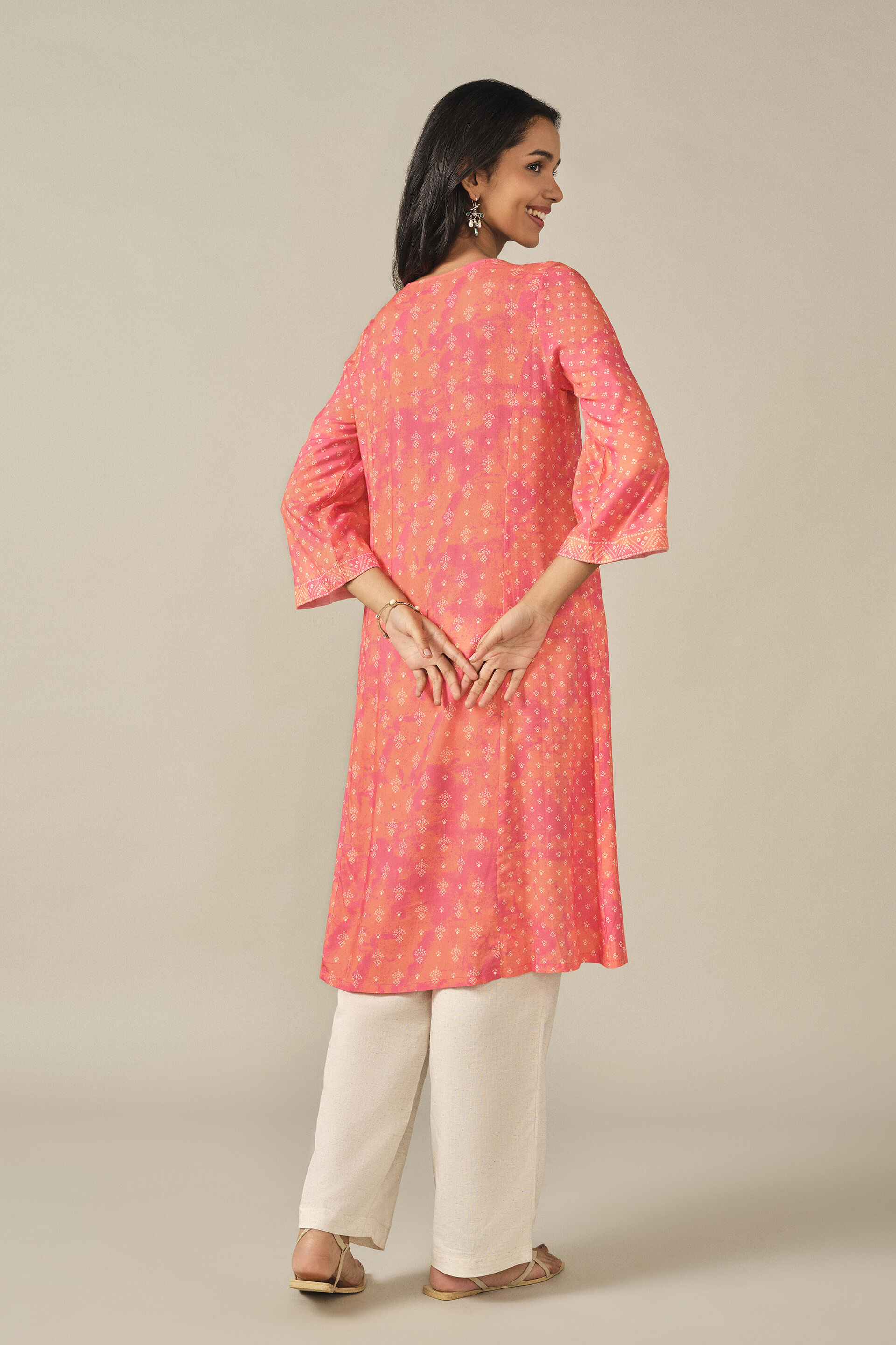 Printed A-line Kurta in Orange, Orange, image 5